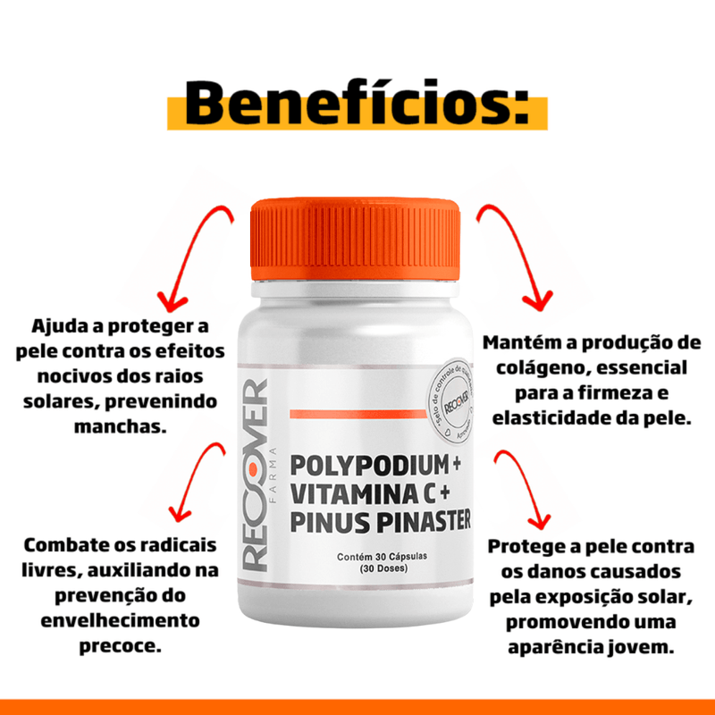 Frasco de Polypodium em cápsulas, suplemento natural