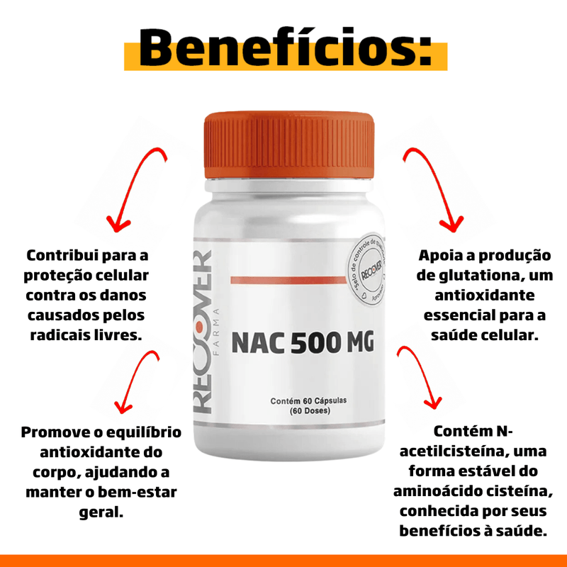 N-acetilcisteína em cápsulas, suplemento antioxidante e metabólico