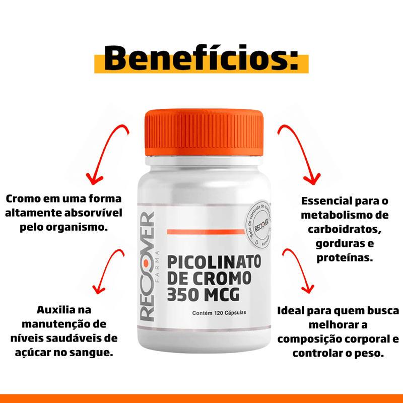 Suplemento de Picolinato de Cromo em cápsulas para equilíbrio metabólico